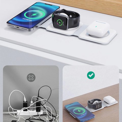 Ładowarka indukcyjna 3w1 Dudao A11N 15W - biała + kabel USB-C / USB-C