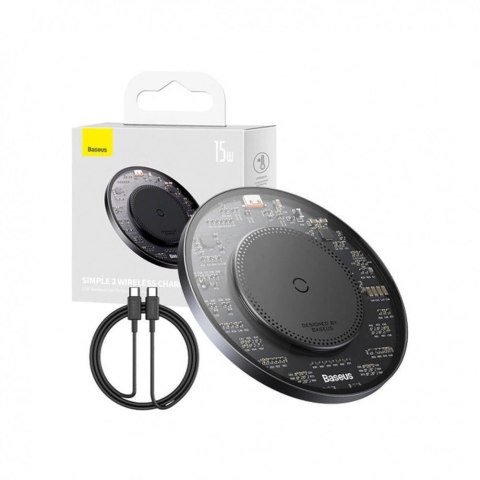 Ładowarka indukcyjna Baseus BS-W530 15W + kabel USB C - USB C 24W 1m - czarna Ładowarka indukcyjna Baseus BS-W530 15W + kabel USB C - USB C 24W 1m - czarna