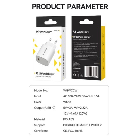 Ładowarka sieciowa Wozinsky WGWCCW 20W USB-C - biała Ładowarka sieciowa Wozinsky WGWCCW 20W USB-C - biała