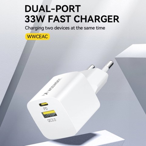 Ładowarka sieciowa Wozinsky WWCEAC GaN USB-A USB-C 33W - biała Ładowarka sieciowa Wozinsky WWCEAC GaN USB-A USB-C 33W - biała