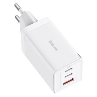 Szybka ładowarka sieciowa GaN 2xUSB C 1xUSB 65W Baseus GaN5 Pro + kabel USB C - USB C 100W - biała