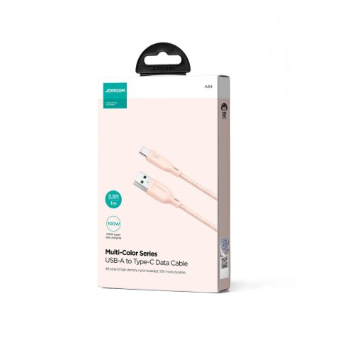 Kabel Joyroom Multi-Color Series S-A34 USB-A / USB-C 100W 1m - różowy