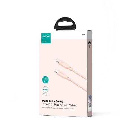 Kabel Joyroom Multi-Color Series S-A34 USB-C / USB-C PD 60W 1m - różowy