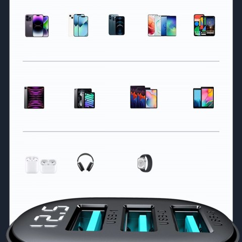Ładowarka samochodowa Joyroom JR-CCD03 3.4A z wyświetlaczem 3x USB-A - czarna Ładowarka samochodowa Joyroom JR-CCD03 3.4A z wyświetlaczem 3x USB-A - czarna