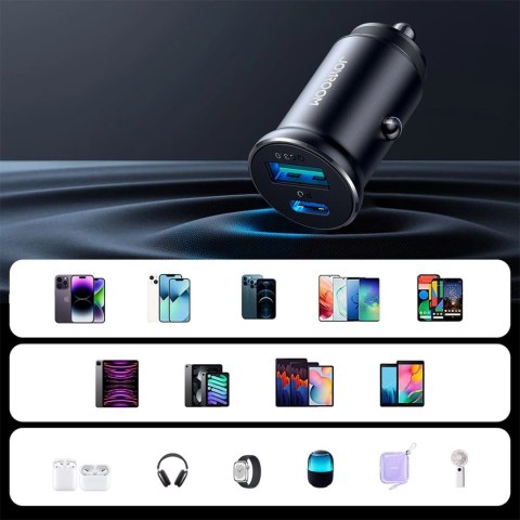Mini ładowarka samochodowa Joyroom JR-CCN05 30W USB-A USB-C - czarna Mini ładowarka samochodowa Joyroom JR-CCN05 30W USB-A USB-C - czarna