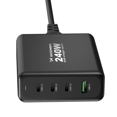 Ładowarka sieciowa GaN Wozinsky WGCSB 240W USB-A / 3 x USB-C - czarna Ładowarka sieciowa GaN Wozinsky WGCSB 240W USB-A / 3 x USB-C - czarna