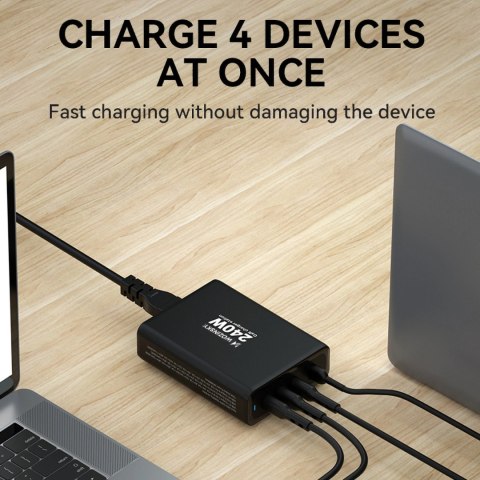 Ładowarka sieciowa GaN Wozinsky WGCSB 240W USB-A / 3 x USB-C - czarna Ładowarka sieciowa GaN Wozinsky WGCSB 240W USB-A / 3 x USB-C - czarna