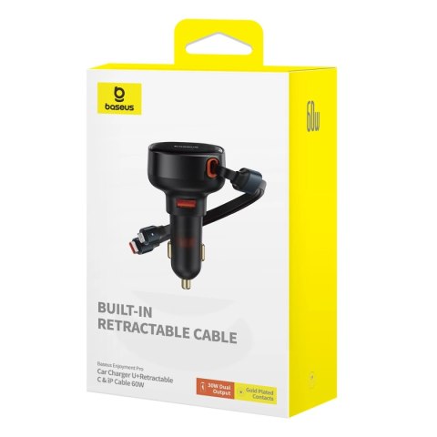 Ładowarka samochodowa Baseus Enjoyment USB-A z kablem USB-C / Lightning 60W - czarny Ładowarka samochodowa Baseus Enjoyment USB-A z kablem USB-C / Lightning 60W - czarny
