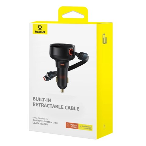 Ładowarka samochodowa Baseus Enjoyment USB-C z kablem USB-C / Lightning 60W - czarny Ładowarka samochodowa Baseus Enjoyment USB-C z kablem USB-C / Lightning 60W - czarny