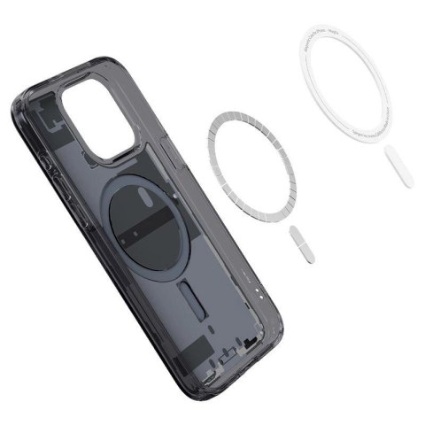 Etui Spigen Ultra Hybrid Mag z MagSafe na iPhone 15 Pro Max - ciemnoszare (wzór Zero One)
