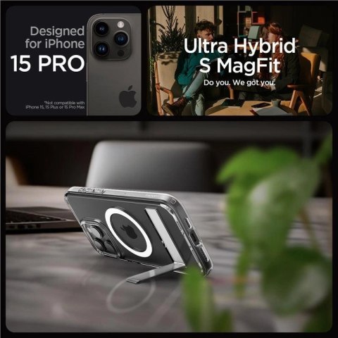 Etui Spigen Ultra Hybrid S MagSafe z podstawką do iPhone 15 Pro - przezroczyste Etui Spigen Ultra Hybrid S MagSafe z podstawką do iPhone 15 Pro - przezroczyste