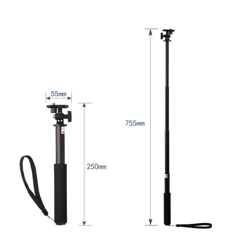 Selfie stick z uchwytem na kamerę - czarny
