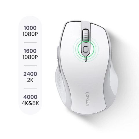 Bezprzewodowa mysz Ugreen MU101 ergonomiczna Bluetooth / 2.4 GHz - biała