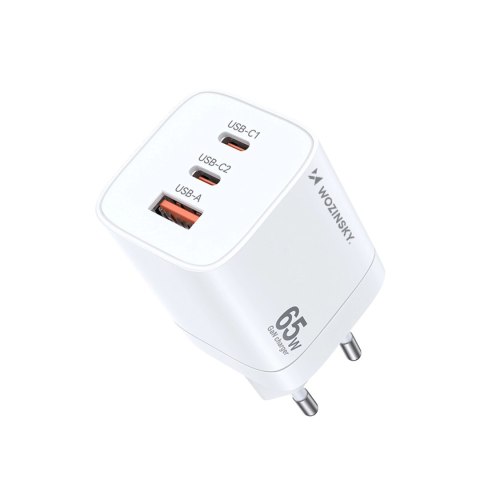 Ładowarka sieciowa GaN Wozinsky CGWCW 65W USB-A / 2 x USB-C - biała Ładowarka sieciowa GaN Wozinsky CGWCW 65W USB-A / 2 x USB-C - biała