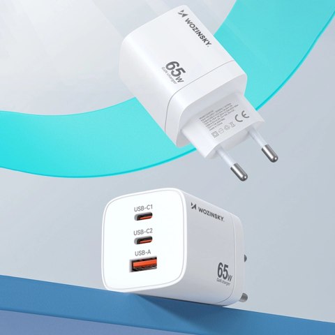 Ładowarka sieciowa GaN Wozinsky CGWCW 65W USB-A / 2 x USB-C - biała Ładowarka sieciowa GaN Wozinsky CGWCW 65W USB-A / 2 x USB-C - biała