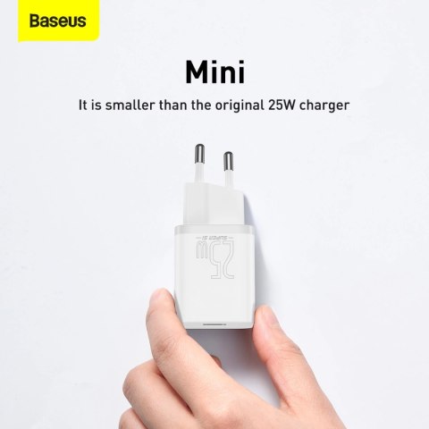 Szybka ładowarka sieciowa Baseus Si USB-C 25W 3A z kablem USB-C / USB-C 1m - biały