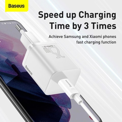 Szybka ładowarka sieciowa Baseus Si USB-C 25W 3A z kablem USB-C / USB-C 1m - biały