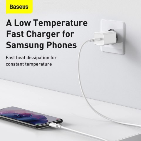 Szybka ładowarka sieciowa Baseus Si USB-C 25W 3A z kablem USB-C / USB-C 1m - biały