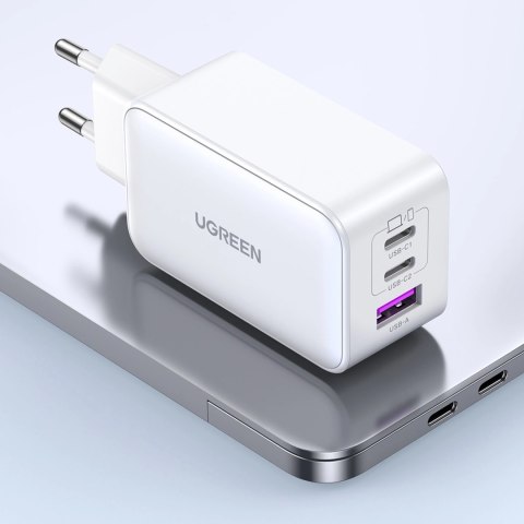Szybka ładowarka sieciowa GaN Ugreen CD244 65W USB-A / 2x USB-C - biała Szybka ładowarka sieciowa GaN Ugreen CD244 65W USB-A / 2x USB-C - biała