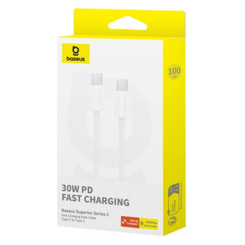 Kabel Baseus Superior Series ll USB-C - USB-C 30W 480Mb/s 1m - biały Kabel Baseus Superior Series ll USB-C - USB-C 30W 480Mb/s 1m - biały