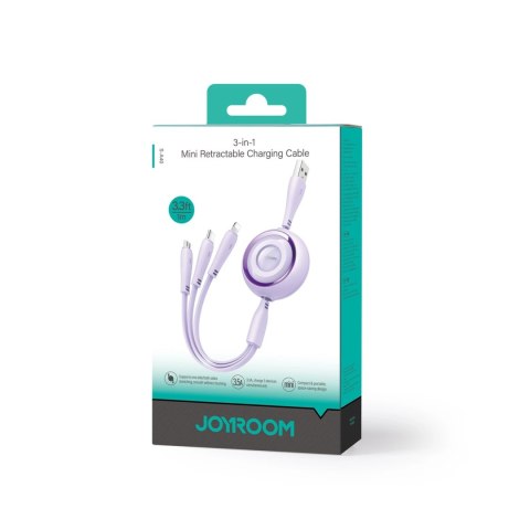 Kabel Joyroom Colorful Series S-A40 zwijany 3w1 USB-A - USB-C / Lightning / micro USB 1m - fioletowy