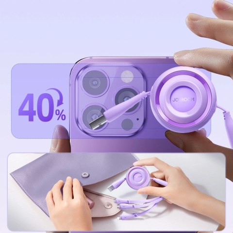 Kabel Joyroom Colorful Series S-A40 zwijany 3w1 USB-A - USB-C / Lightning / micro USB 1m - fioletowy