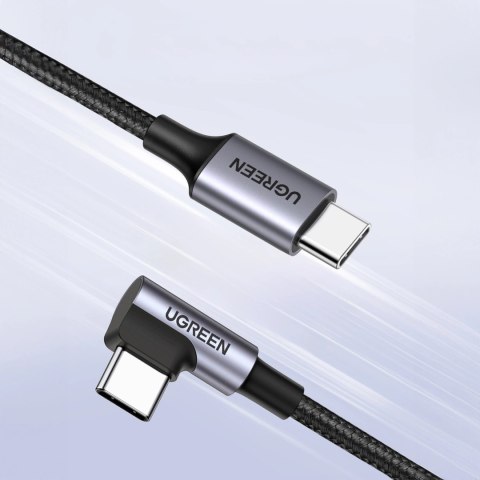 Kabel Ugreen US255 50122 USB-C (prosty) / USB-C (kątowy) PD QC 60W 3A 0.5m - szary Kabel Ugreen US255 50122 USB-C (prosty) / USB-C (kątowy) PD QC 60W 3A 0.5m - szary