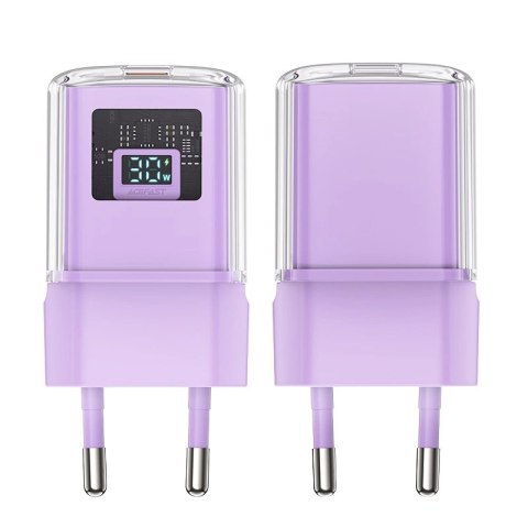 Ładowarka Acefast A53 PD 30W GaN USB-C z wyświetlaczem - fioletowa Ładowarka Acefast A53 PD 30W GaN USB-C z wyświetlaczem - fioletowa