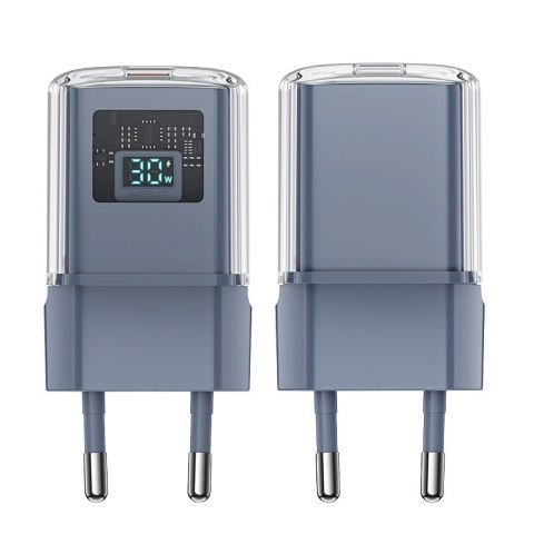 Ładowarka Acefast A53 PD 30W GaN USB-C z wyświetlaczem - szara Ładowarka Acefast A53 PD 30W GaN USB-C z wyświetlaczem - szara