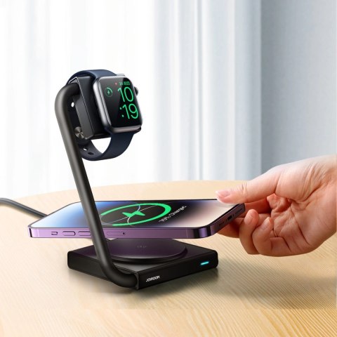 Ładowarka indukcyjna 2w1 Joyroom JR-WQN05 15W MagSafe / Qi składana - czarna Ładowarka indukcyjna 2w1 Joyroom JR-WQN05 15W MagSafe / Qi składana - czarna