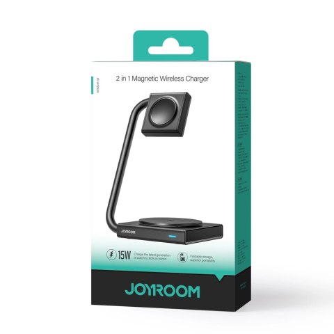 Ładowarka indukcyjna 2w1 Joyroom JR-WQN05 15W MagSafe / Qi składana - czarna Ładowarka indukcyjna 2w1 Joyroom JR-WQN05 15W MagSafe / Qi składana - czarna