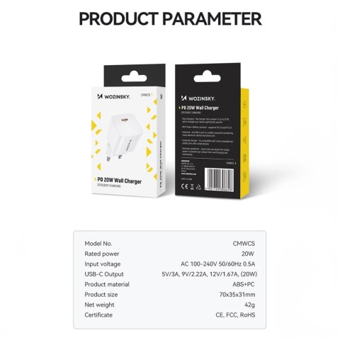 Ładowarka sieciowa Wozinsky CMWCS USB-C PD 20W - biała Ładowarka sieciowa Wozinsky CMWCS USB-C PD 20W - biała