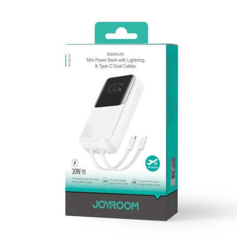Mini powerbank Joyroom JR-PBC06 z wbudowanymi kablami USB-C / Lightning 30W 10000mAh - biały Mini powerbank Joyroom JR-PBC06 z wbudowanymi kablami USB-C / Lightning 30W 10000mAh - biały