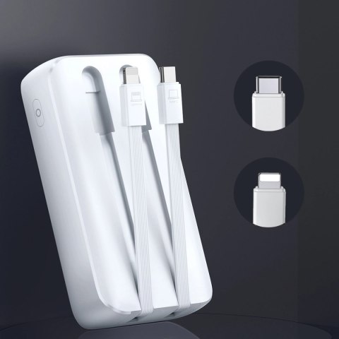 Mini powerbank Joyroom JR-PBC06 z wbudowanymi kablami USB-C / Lightning 30W 10000mAh - biały Mini powerbank Joyroom JR-PBC06 z wbudowanymi kablami USB-C / Lightning 30W 10000mAh - biały