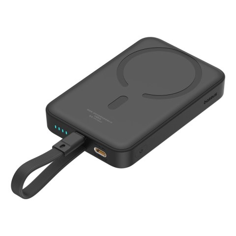 Powerbank Baseus Magnetic Mini MagSafe 10000mAh 20W z wbudowanym kablem Lightning - czarny + kabel Baseus Simple Series USB-C - 