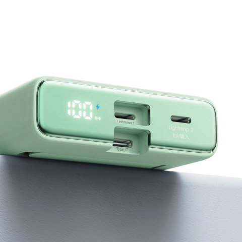 Powerbank Joyroom JR-PBM01 magnetyczny 10000mAh 20W z podstawką + kabel Lightning - USB-C - zielony Powerbank Joyroom JR-PBM01 magnetyczny 10000mAh 20W z podstawką + kabel Lightning - USB-C - zielony