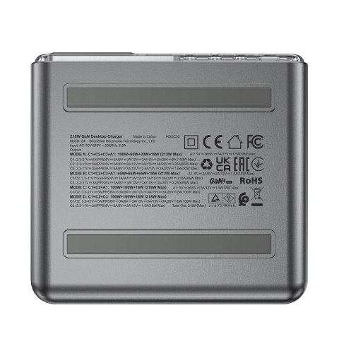 Wielofunkcyjny adapter Acefast Z4 PD 218W GaN 3 x USB-C + USB-A z 4 portami - szary