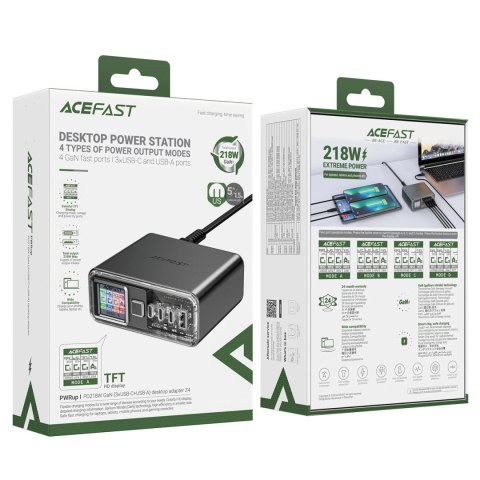Wielofunkcyjny adapter Acefast Z4 PD 218W GaN 3 x USB-C + USB-A z 4 portami - szary