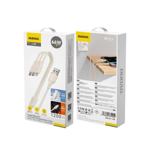 Kabel 3w1 Dudao L7SE USB-A - 2x USB-C / Lightning 66W 1.2m - beżowy Kabel 3w1 Dudao L7SE USB-A - 2x USB-C / Lightning 66W 1.2m - beżowy