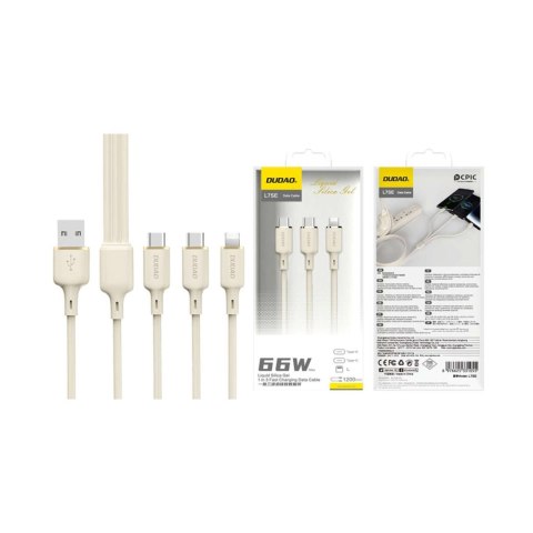 Kabel 3w1 Dudao L7SE USB-A - 2x USB-C / Lightning 66W 1.2m - beżowy Kabel 3w1 Dudao L7SE USB-A - 2x USB-C / Lightning 66W 1.2m - beżowy