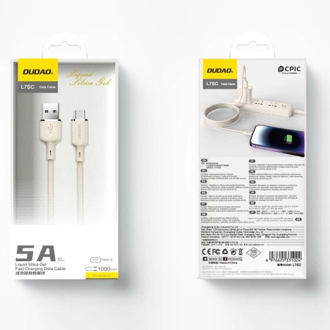 Kabel Dudao L7SC USB-A - USB-C 5A 1m - beżowy Kabel Dudao L7SC USB-A - USB-C 5A 1m - beżowy