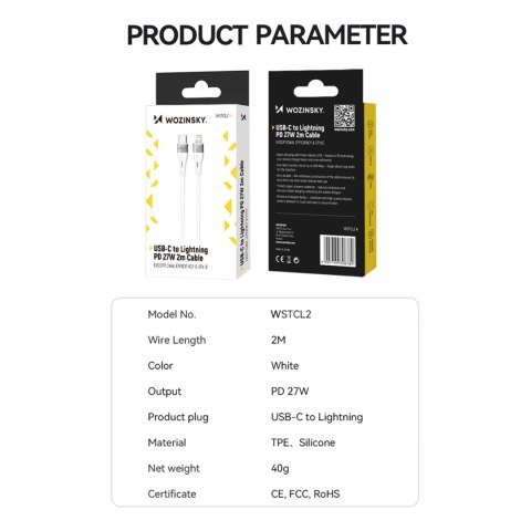 Kabel Wozinsky WSTCL2 Lightning / USB-C PD 27W 2 m - biały Kabel Wozinsky WSTCL2 Lightning / USB-C PD 27W 2 m - biały