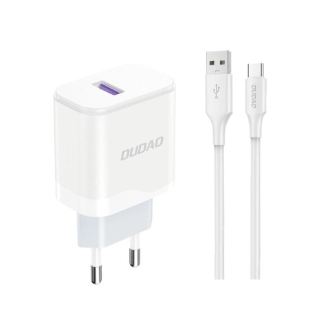 Ładowarka Dudao A20EU sieciowa USB-A 18W - biała + kabel USB-A - USB-C Ładowarka Dudao A20EU sieciowa USB-A 18W - biała + kabel USB-A - USB-C