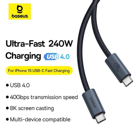 Kabel Baseus CB000068 USB-C - USB-C 240W PD 8K 60Hz 1m - czarny Kabel Baseus CB000068 USB-C - USB-C 240W PD 8K 60Hz 1m - czarny