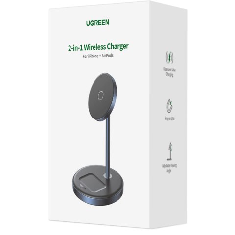 Stacja ładująca 2w1 Ugreen CD317 MagSafe / Qi - czarna Stacja ładująca 2w1 Ugreen CD317 MagSafe / Qi - czarna