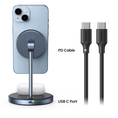 Stacja ładująca 2w1 Ugreen CD317 MagSafe / Qi - czarna Stacja ładująca 2w1 Ugreen CD317 MagSafe / Qi - czarna
