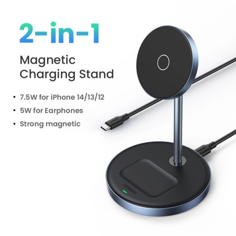 Stacja ładująca 2w1 Ugreen CD317 MagSafe / Qi - czarna Stacja ładująca 2w1 Ugreen CD317 MagSafe / Qi - czarna