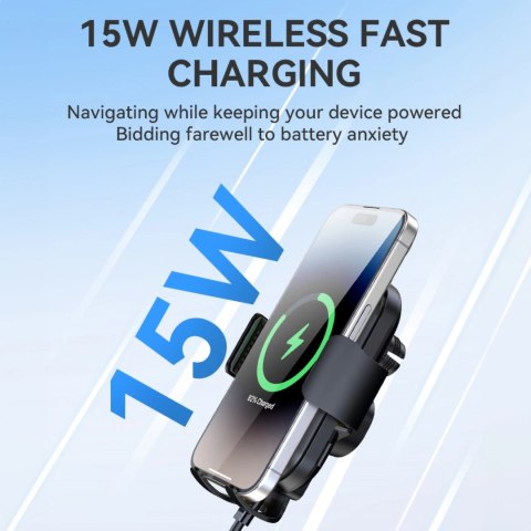 Uchwyt Wozinsky WUMID na telefon z ładowarką indukcyjną 15W na deskę rozdzielczą samochodu - czarny Uchwyt Wozinsky WUMID na telefon z ładowarką indukcyjną 15W na deskę rozdzielczą samochodu - czarny