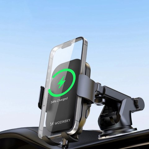 Uchwyt Wozinsky WUMID na telefon z ładowarką indukcyjną 15W na deskę rozdzielczą samochodu - czarny Uchwyt Wozinsky WUMID na telefon z ładowarką indukcyjną 15W na deskę rozdzielczą samochodu - czarny