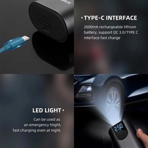 Elektryczna pompka do roweru Rockbros 42720001001 z wyświetlaczem LED + kabel USB-C - USB-A - czarna
